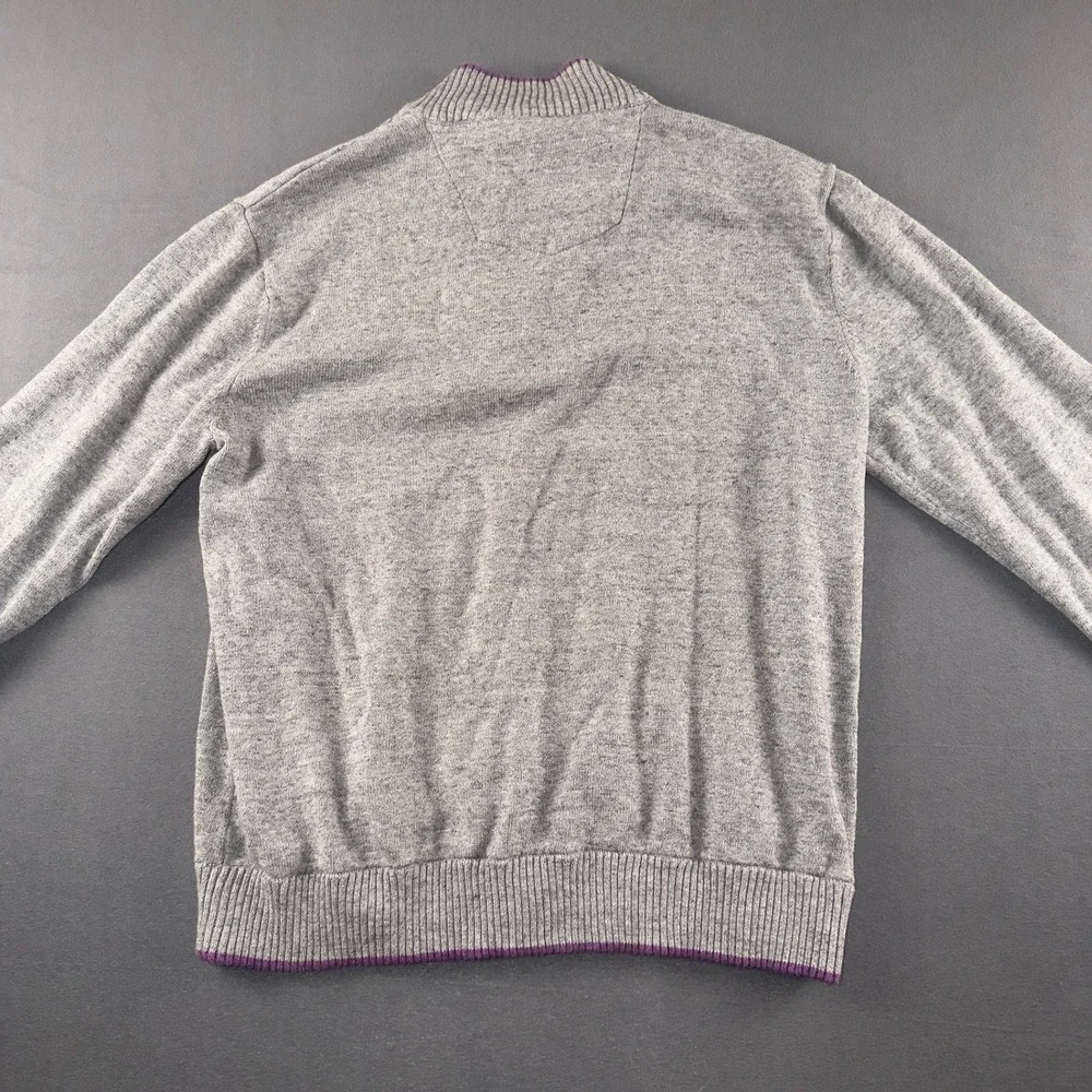 Robert Graham Mens Gray Cotton Quarter Zip Sweater Classic Fit Striped Trim L
